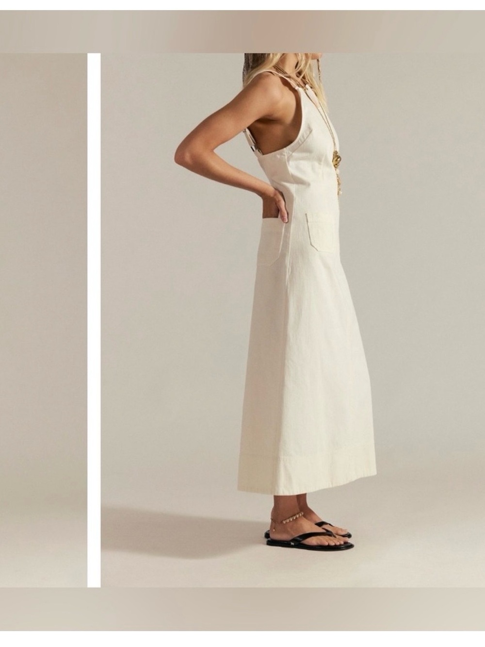NWT Free People Dex Denim Midi Dress - ecru cream white - XS - Picture 4 of 9